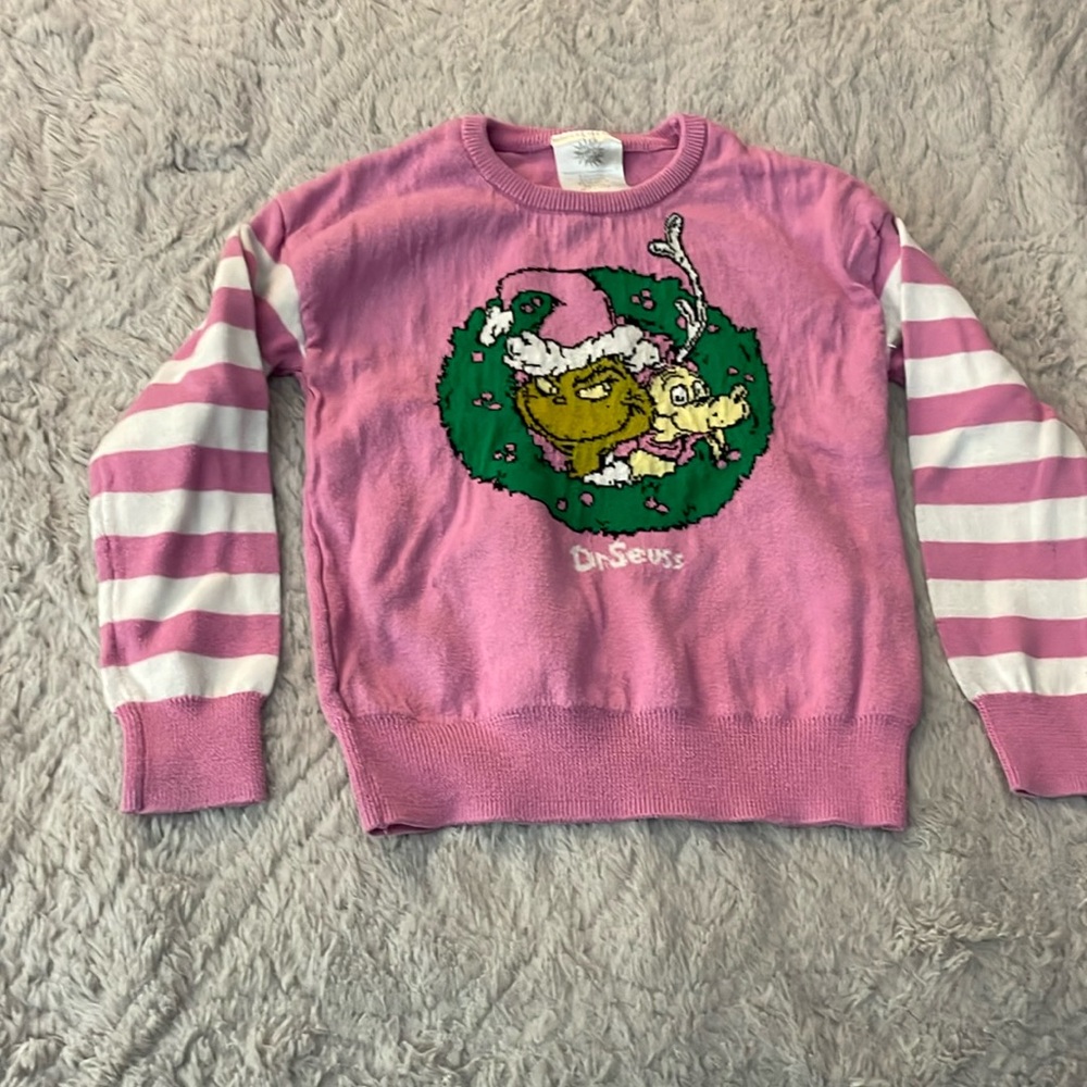 Pink with white stripes "the grinch" sweater